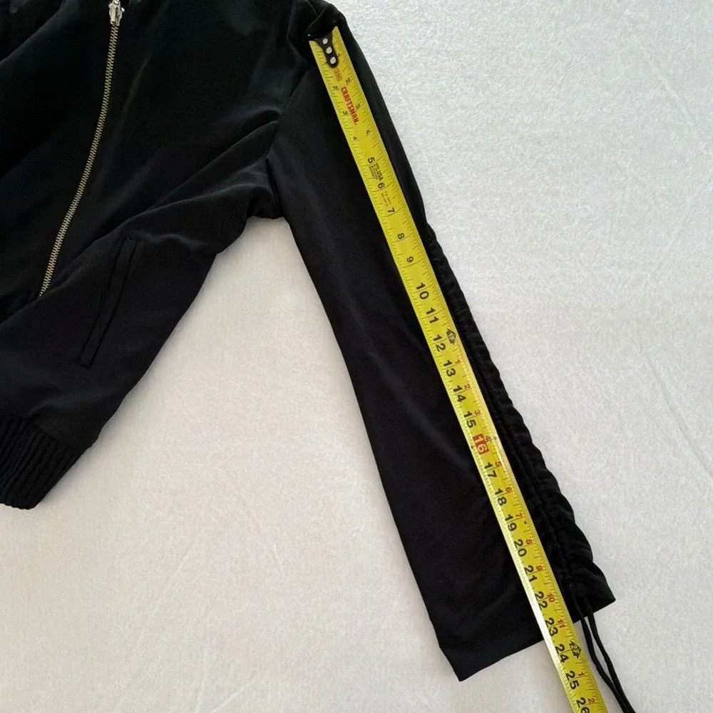 I by Iris Setlakwe Women Large Black Ruched Sleeve Full‎ Zip Bomber Jacket